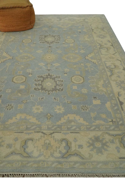 Vintage Style Hand Knotted Gray and Beige 6x9 Traditional Oriental Oushak wool rug - The Rug Decor