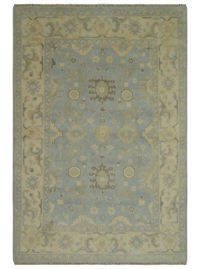 Vintage Style Hand Knotted Gray and Beige 6x9 Traditional Oriental Oushak wool rug - The Rug Decor