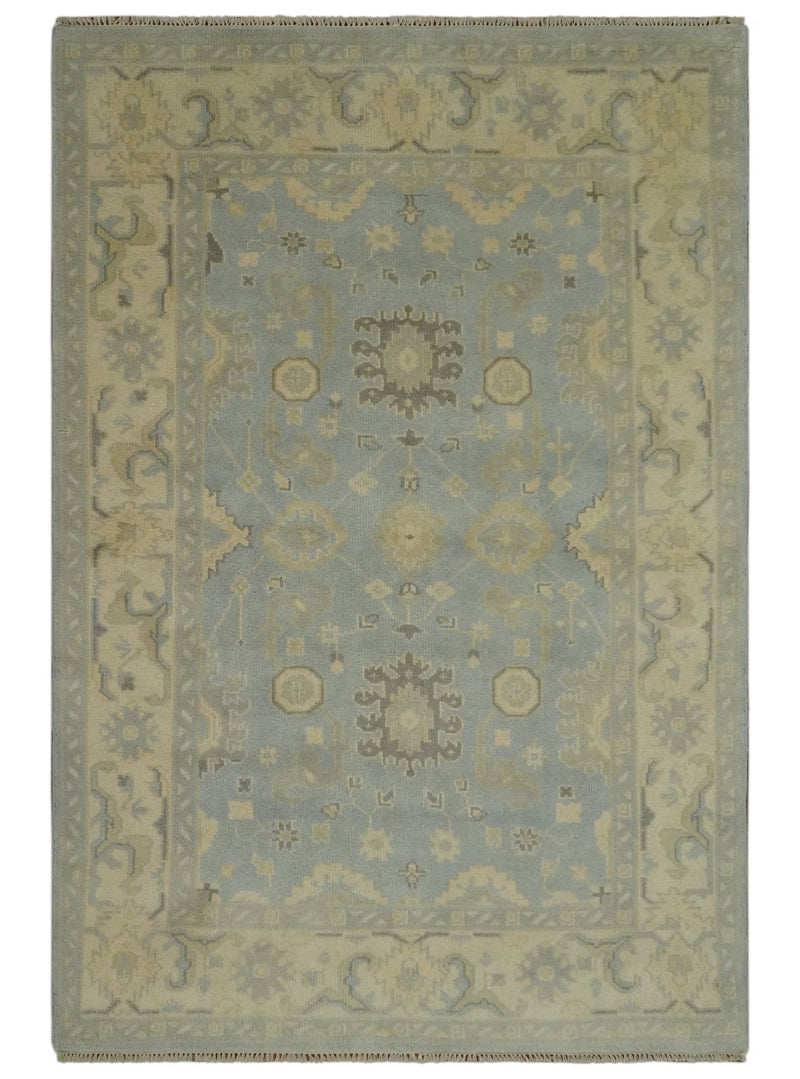 Vintage Style Hand Knotted Gray and Beige 6x9 Traditional Oriental Oushak wool rug - The Rug Decor