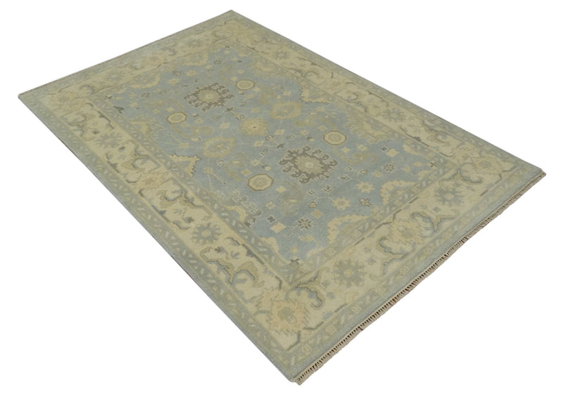 Vintage Style Hand Knotted Gray and Beige 6x9 Traditional Oriental Oushak wool rug - The Rug Decor