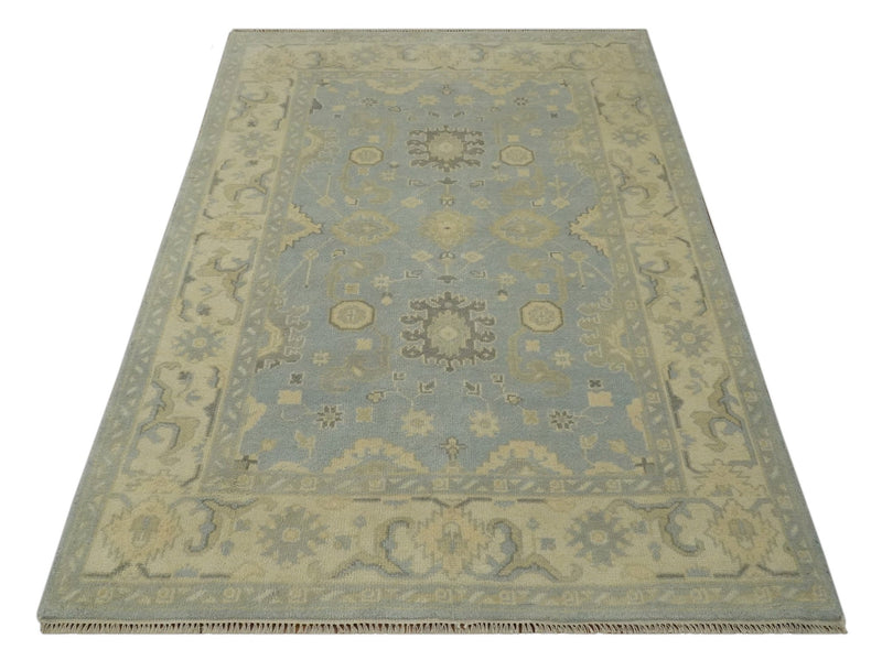 Vintage Style Hand Knotted Gray and Beige 6x9 Traditional Oriental Oushak wool rug - The Rug Decor