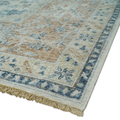 Vintage Style Ivory and Rust 8x10 Traditional Textured Low Pile Wool Rug - The Rug Decor