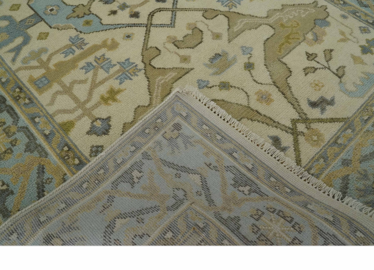 Vintage Style Ivory, Beige and Gray 6x9 Hand Knotted Traditional Oriental Oushak wool rug - The Rug Decor