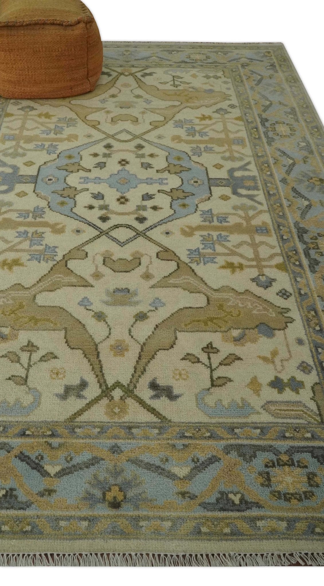 Vintage Style Ivory, Beige and Gray 6x9 Hand Knotted Traditional Oriental Oushak wool rug - The Rug Decor