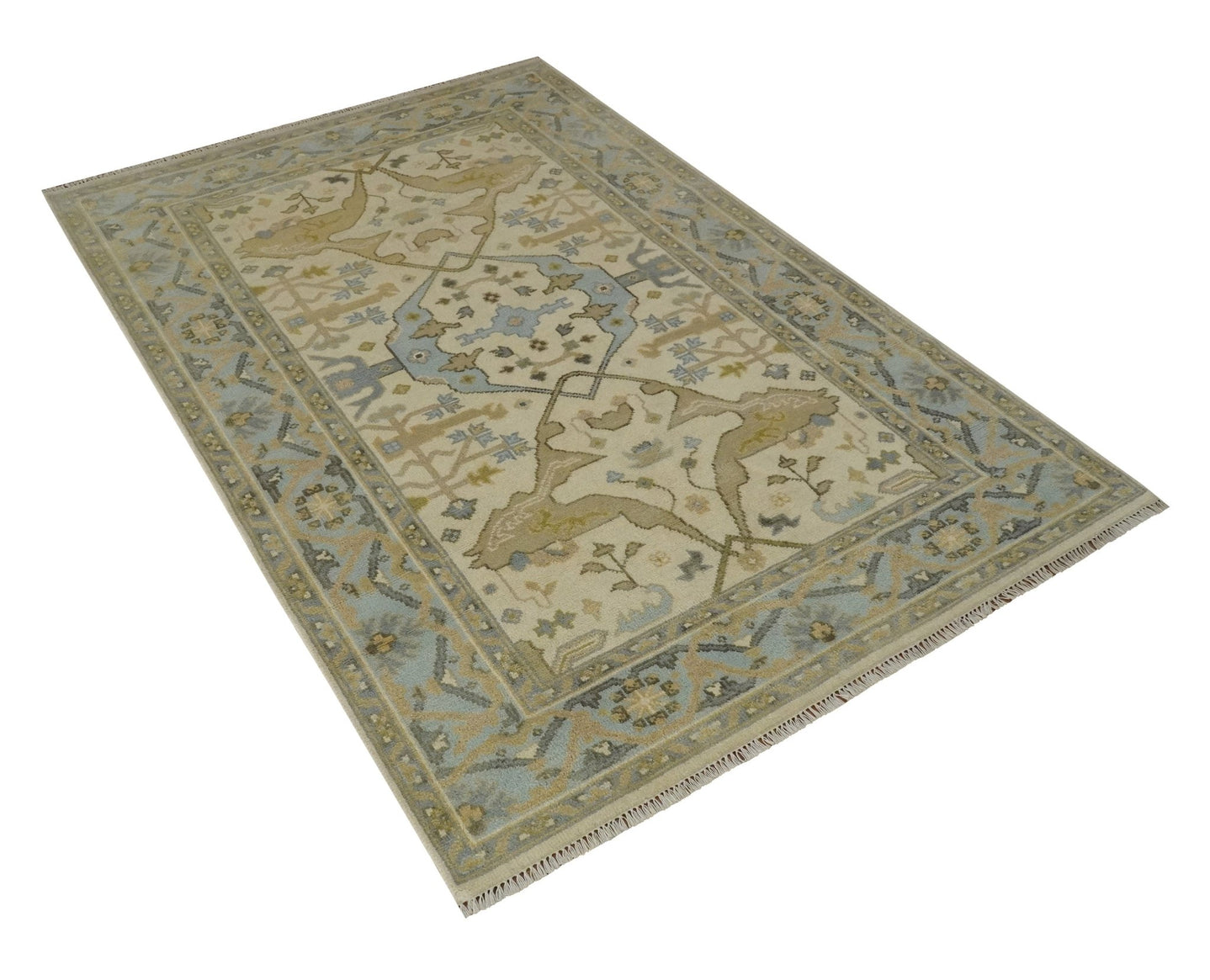Vintage Style Ivory, Beige and Gray 6x9 Hand Knotted Traditional Oriental Oushak wool rug - The Rug Decor