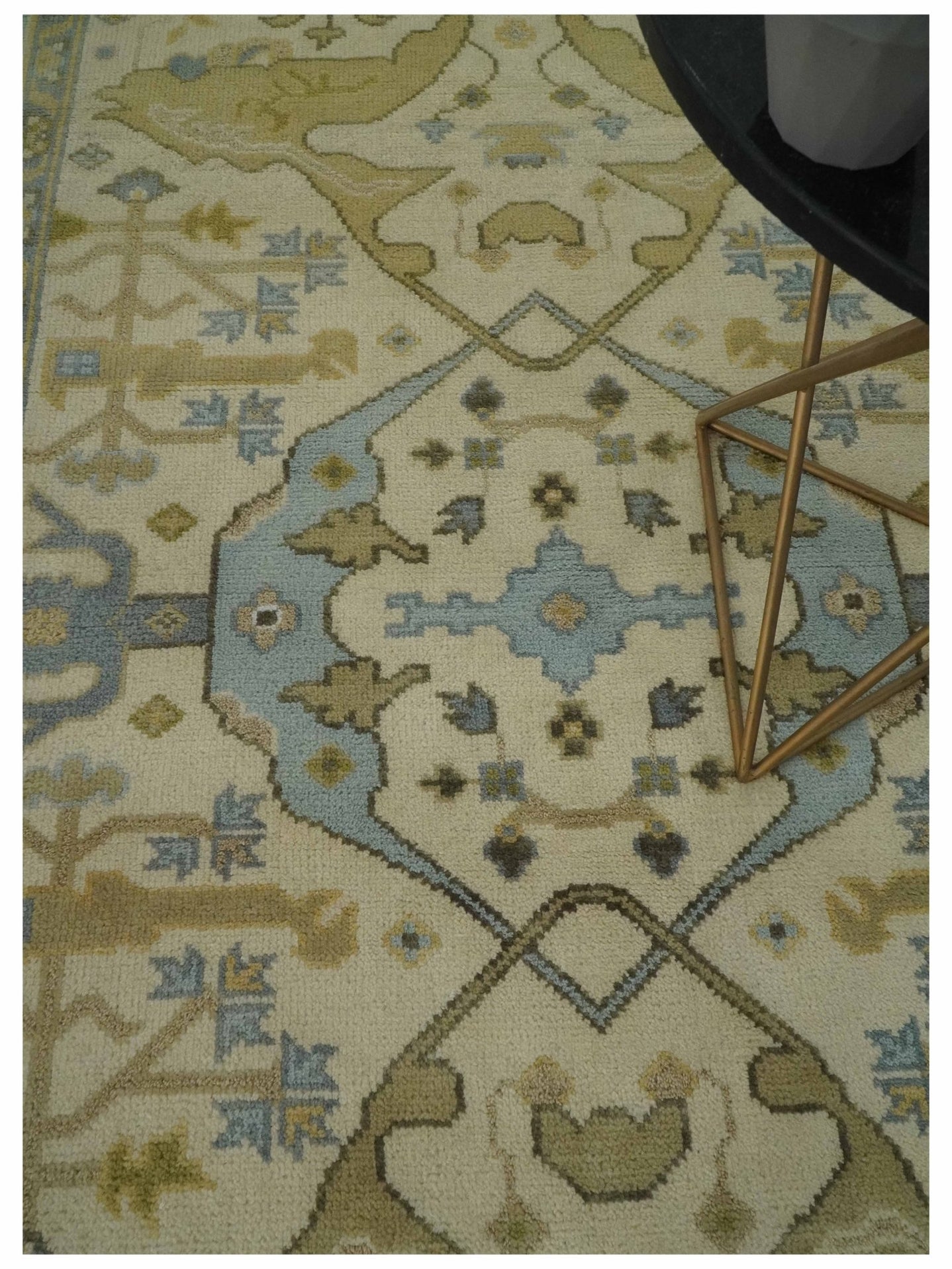 Vintage Style Ivory, Beige and Gray 6x9 Hand Knotted Traditional Oriental Oushak wool rug - The Rug Decor