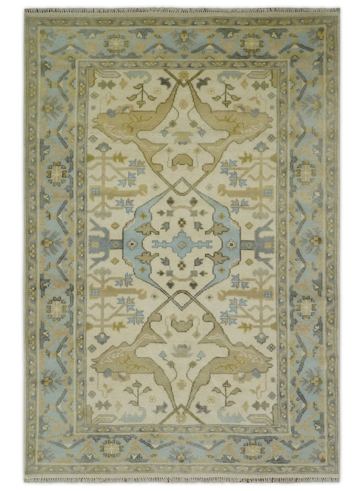 Vintage Style Ivory, Beige and Gray 6x9 Hand Knotted Traditional Oriental Oushak wool rug - The Rug Decor
