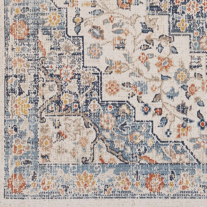Vintage Style Ivory, Blue and Peach Traditional Floral Medallion Outdoor Safe Area Rug - The Rug Decor