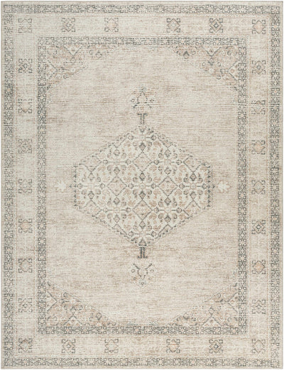 Vintage Style Ivory, Tan and Black Traditional medallion area rug - The Rug Decor