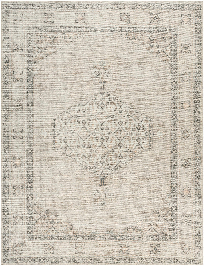 Vintage Style Ivory, Tan and Black Traditional medallion area rug - The Rug Decor