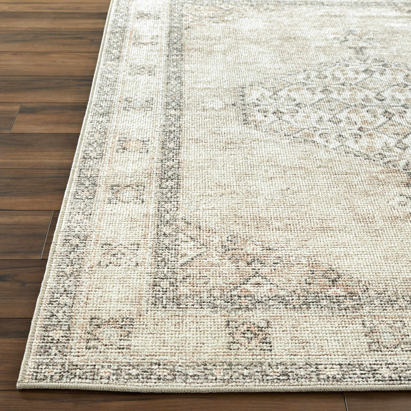 Vintage Style Ivory, Tan and Black Traditional medallion area rug - The Rug Decor