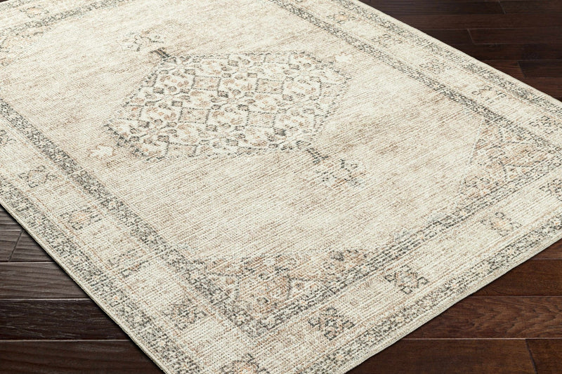 Vintage Style Ivory, Tan and Black Traditional medallion area rug - The Rug Decor