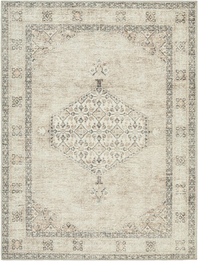 Vintage Style Ivory, Tan and Black Traditional medallion area rug - The Rug Decor