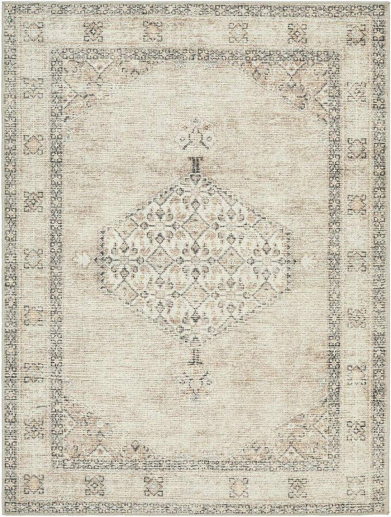 Vintage Style Ivory, Tan and Black Traditional medallion area rug - The Rug Decor