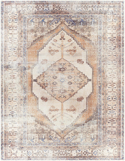 Vintage Style Ivory, Terracotta and Tan Traditional Machine Washable Rug - The Rug Decor