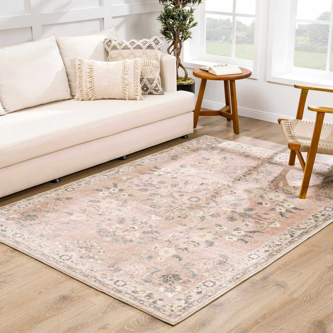 Vintage style Peach and Gray Traditional Floral area rug - The Rug Decor