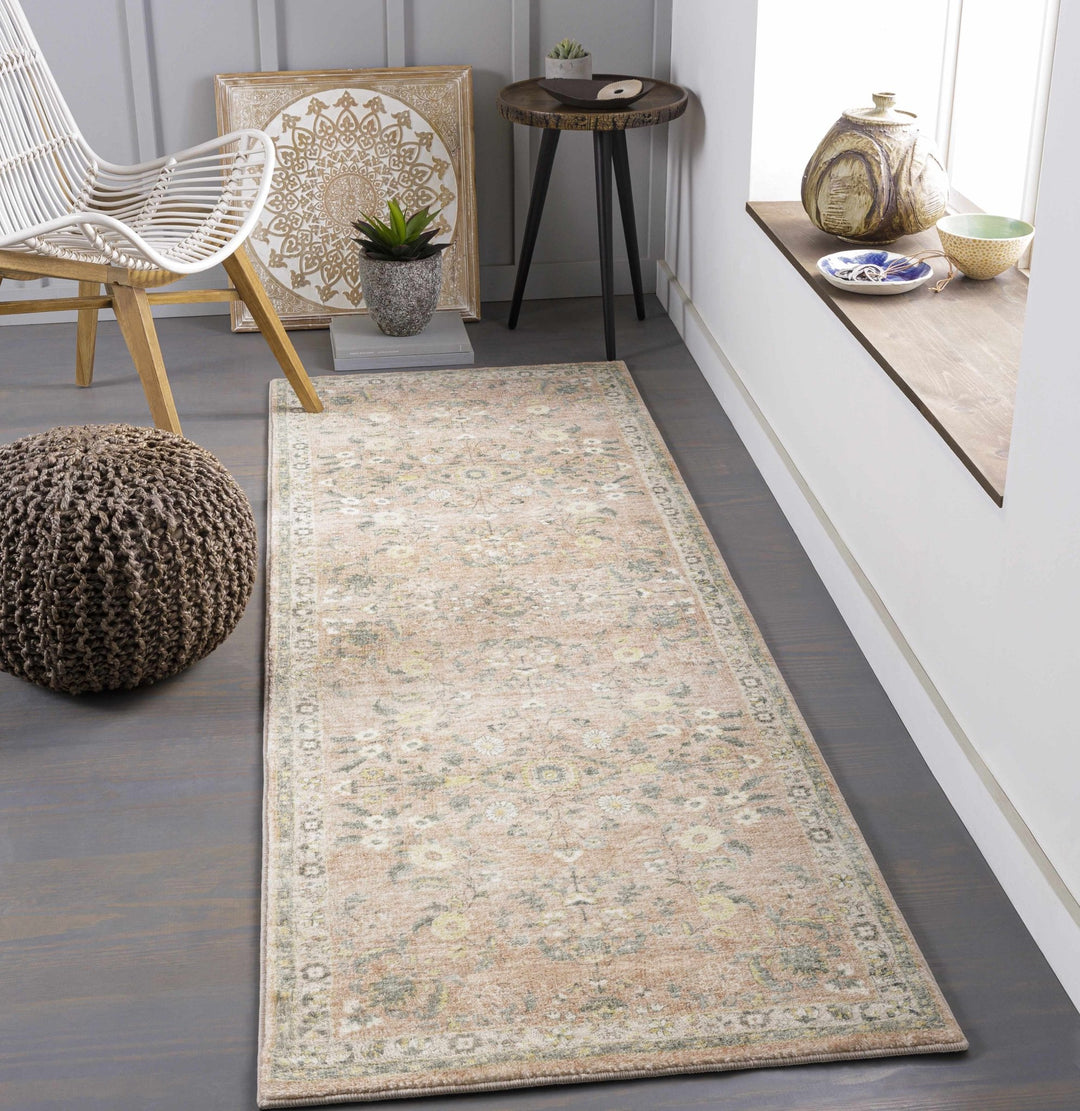Vintage style Peach and Gray Traditional Floral area rug - The Rug Decor