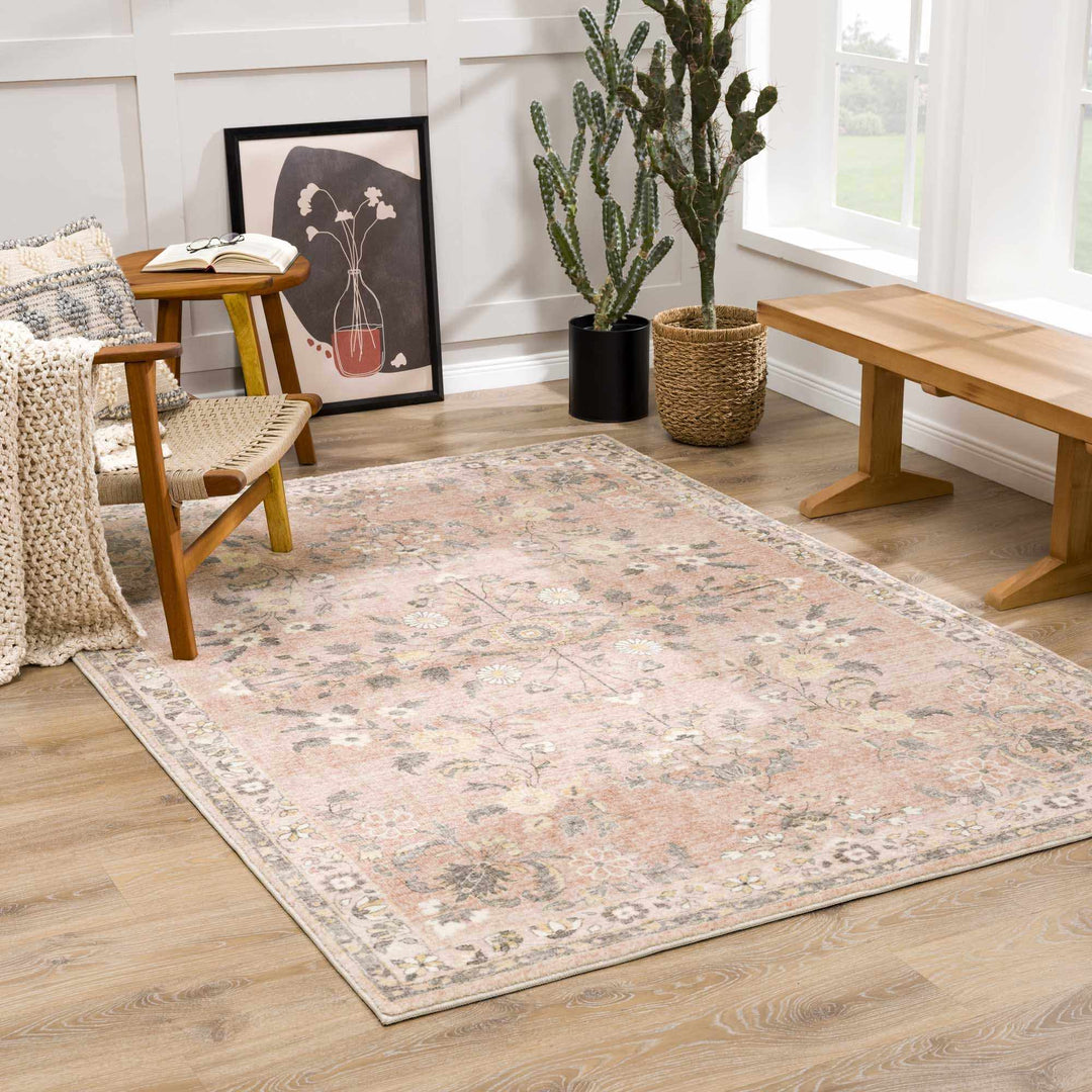 Vintage style Peach and Gray Traditional Floral area rug - The Rug Decor