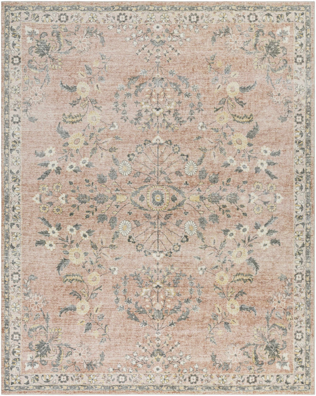 Vintage style Peach and Gray Traditional Floral area rug - The Rug Decor
