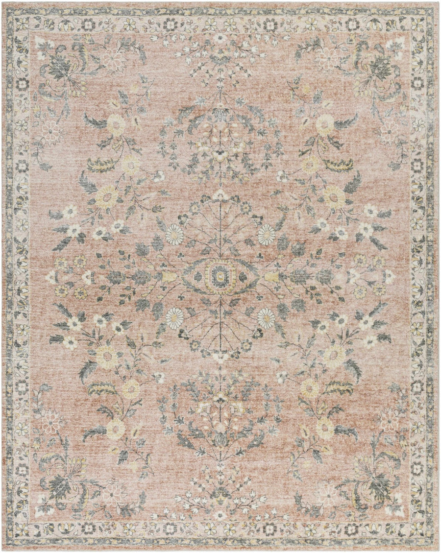 Vintage style Peach and Gray Traditional Floral area rug - The Rug Decor
