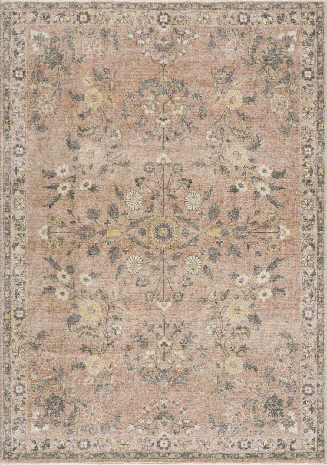 Vintage style Peach and Gray Traditional Floral area rug - The Rug Decor