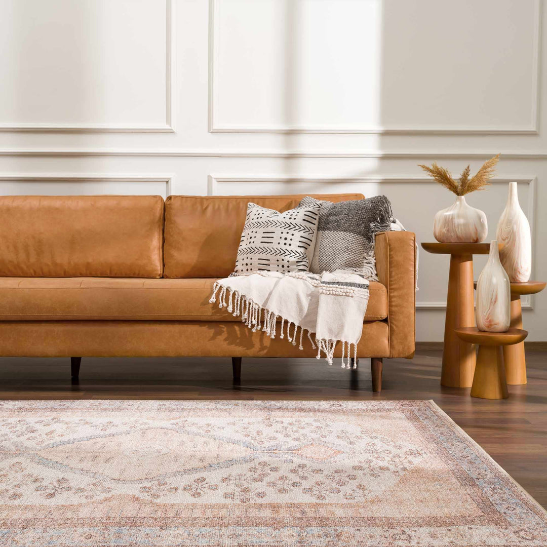 Vintage Style Peach and Ivory Traditional Design Multi size washable area rug - The Rug Decor