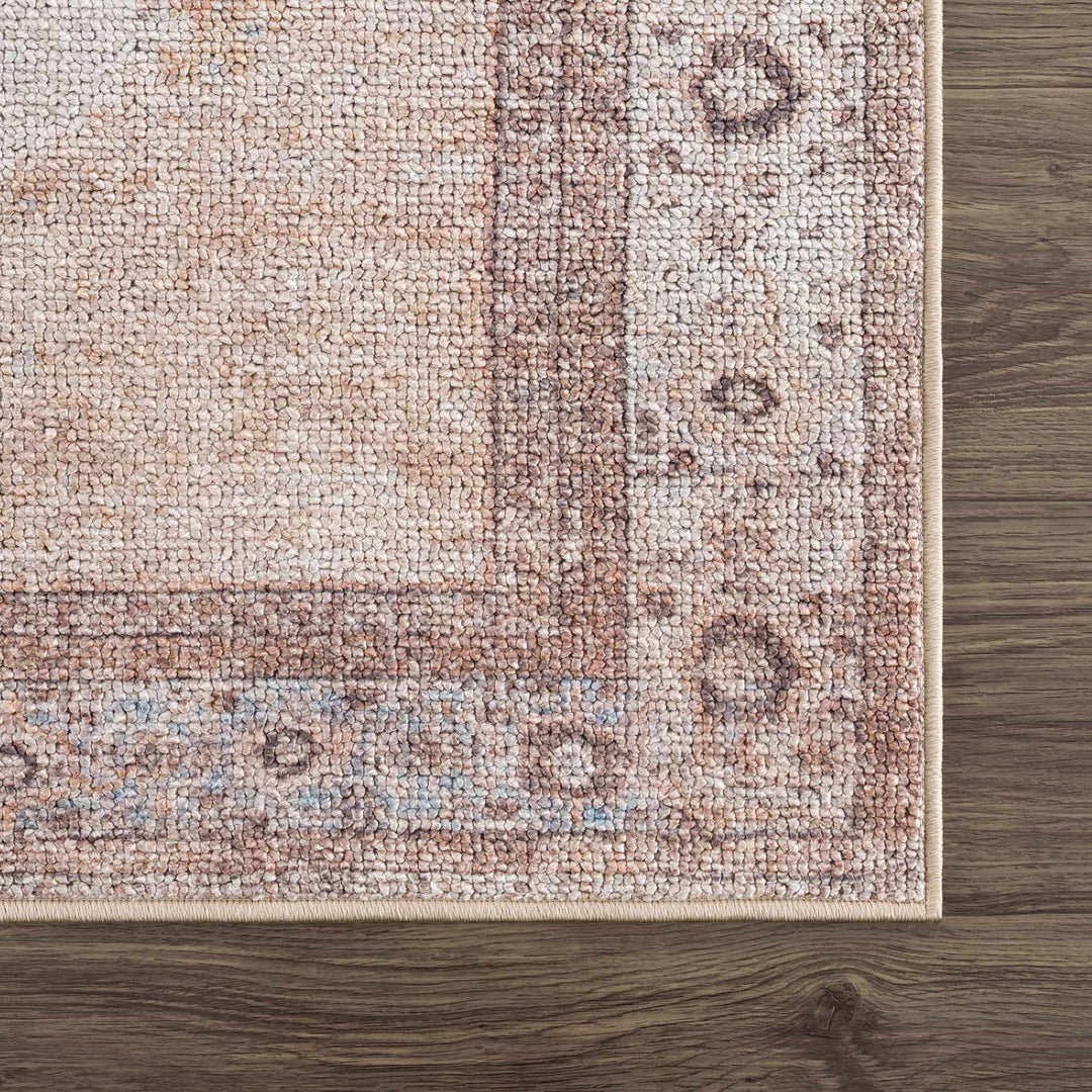 Vintage Style Peach and Ivory Traditional Design Multi size washable area rug - The Rug Decor