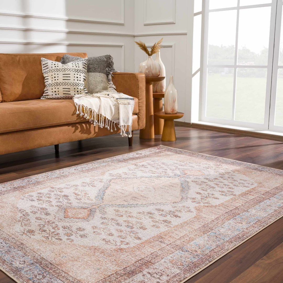 Vintage Style Peach and Ivory Traditional Design Multi size washable area rug - The Rug Decor