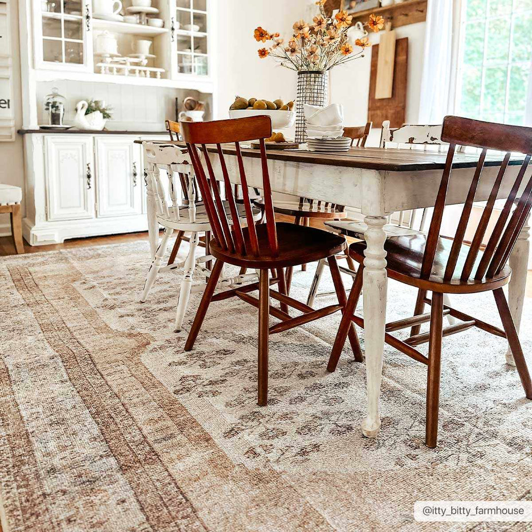 Vintage Style Peach and Ivory Traditional Design Multi size washable area rug - The Rug Decor