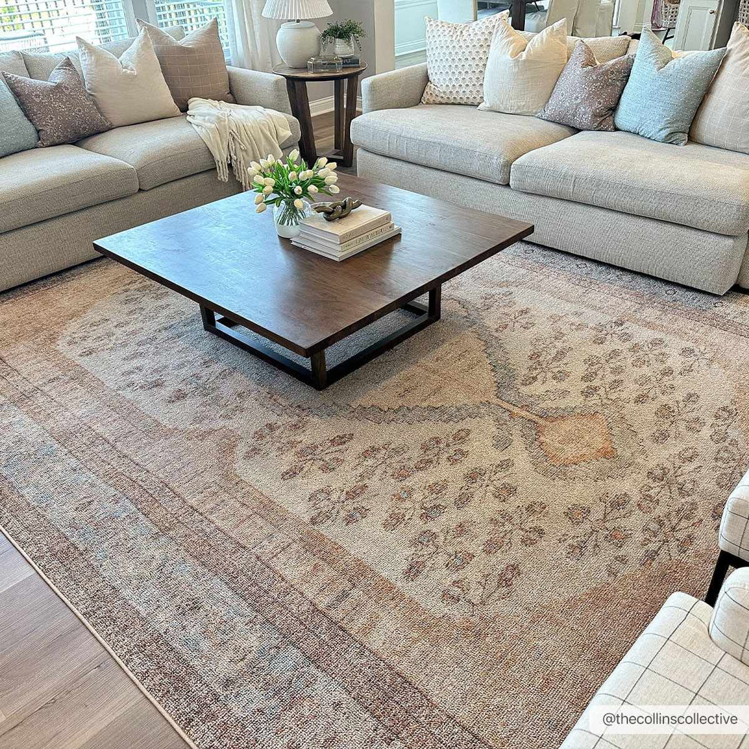 Vintage Style Peach and Ivory Traditional Design Multi size washable area rug - The Rug Decor