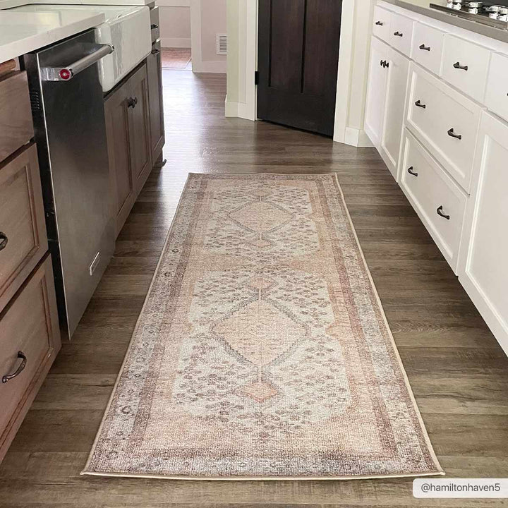 Vintage Style Peach and Ivory Traditional Design Multi size washable area rug - The Rug Decor