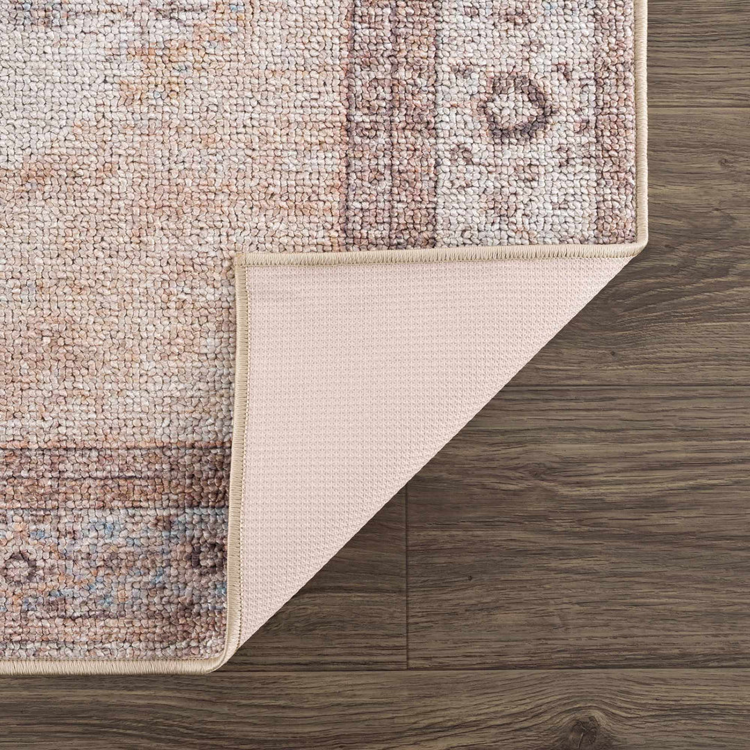 Vintage Style Peach and Ivory Traditional Design Multi size washable area rug - The Rug Decor