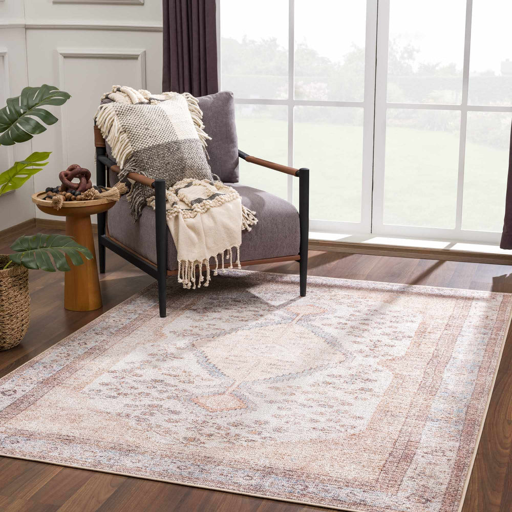 Vintage Style Peach and Ivory Traditional Design Multi size washable area rug - The Rug Decor
