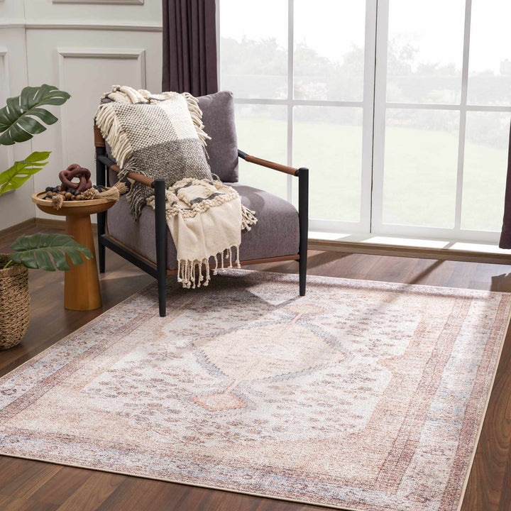 Vintage Style Peach and Ivory Traditional Design Multi size washable area rug - The Rug Decor