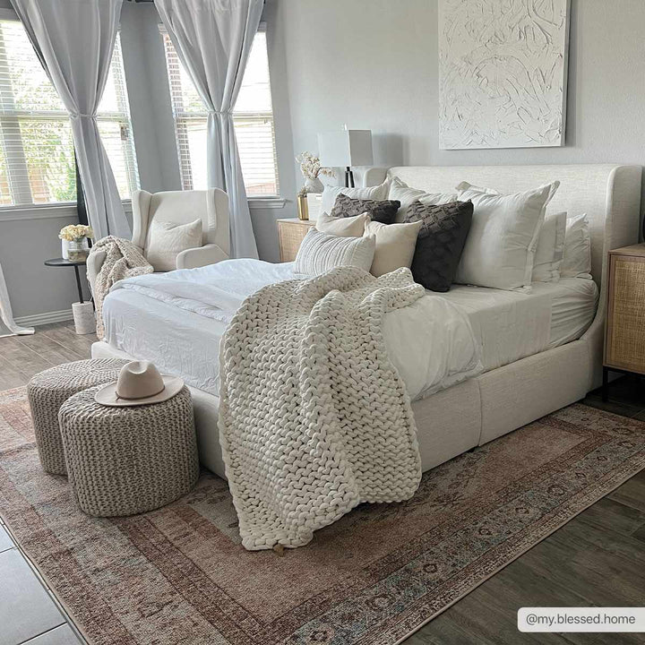 Vintage Style Peach and Ivory Traditional Design Multi size washable area rug - The Rug Decor