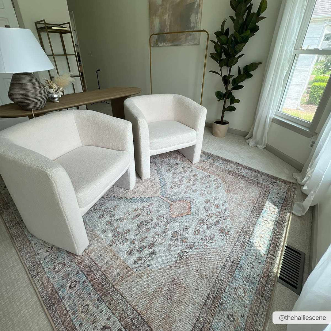 Vintage Style Peach and Ivory Traditional Design Multi size washable area rug - The Rug Decor
