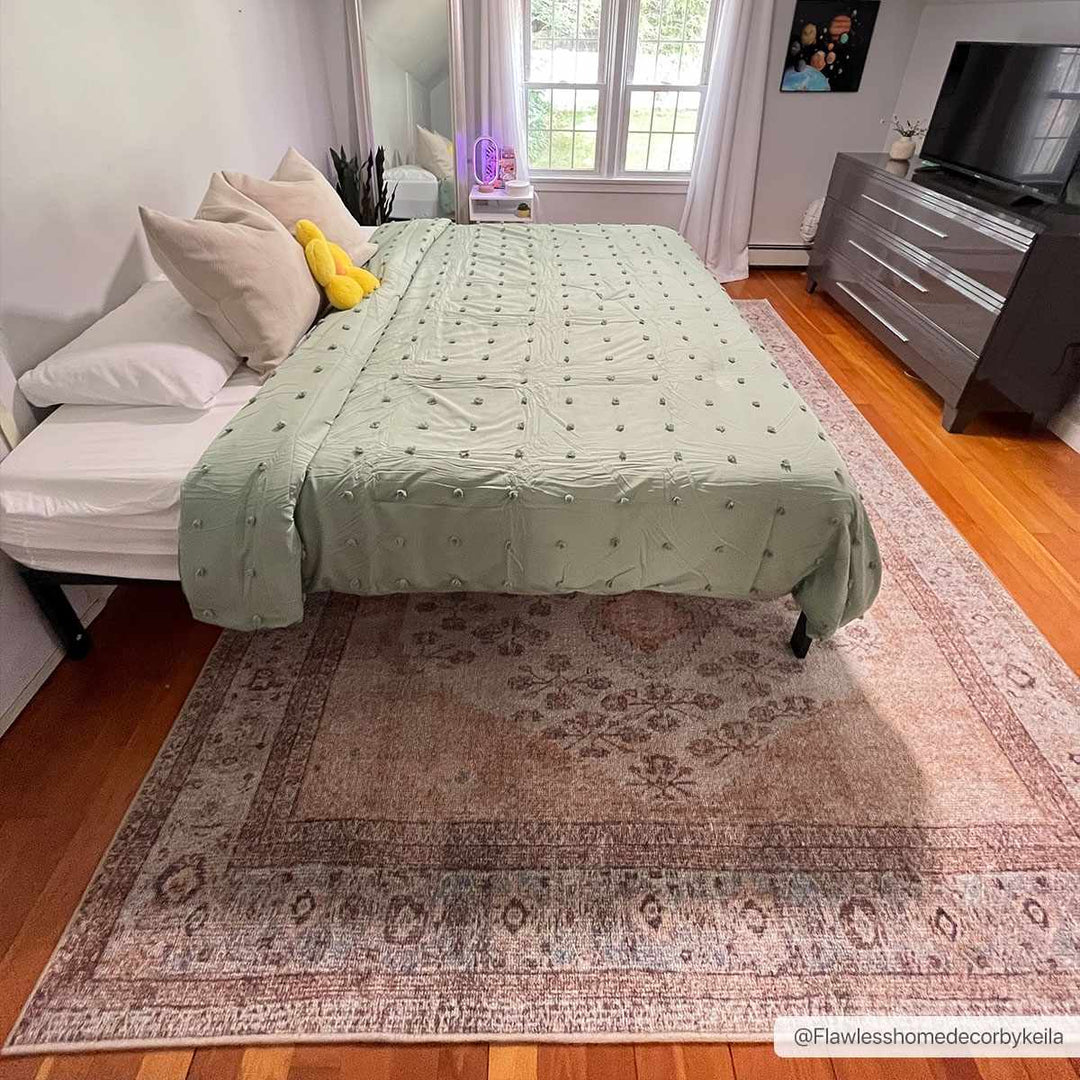 Vintage Style Peach and Ivory Traditional Design Multi size washable area rug - The Rug Decor