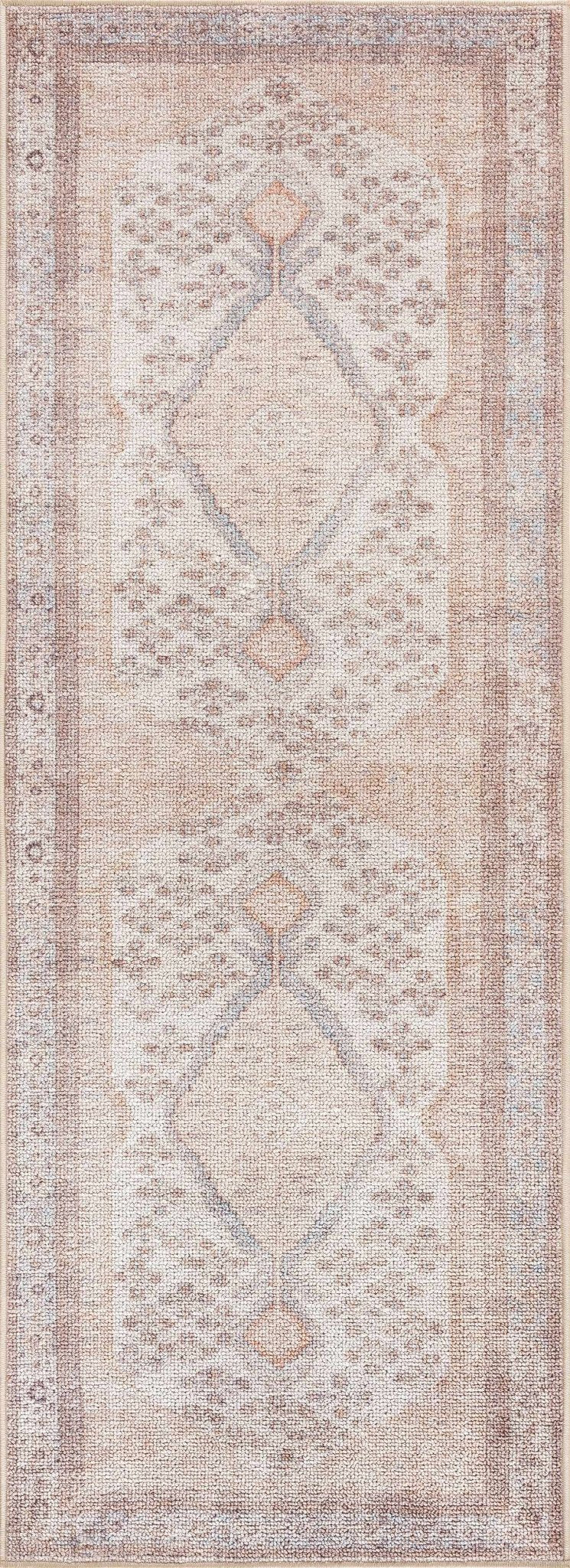 Vintage Style Peach and Ivory Traditional Design Multi size washable area rug - The Rug Decor