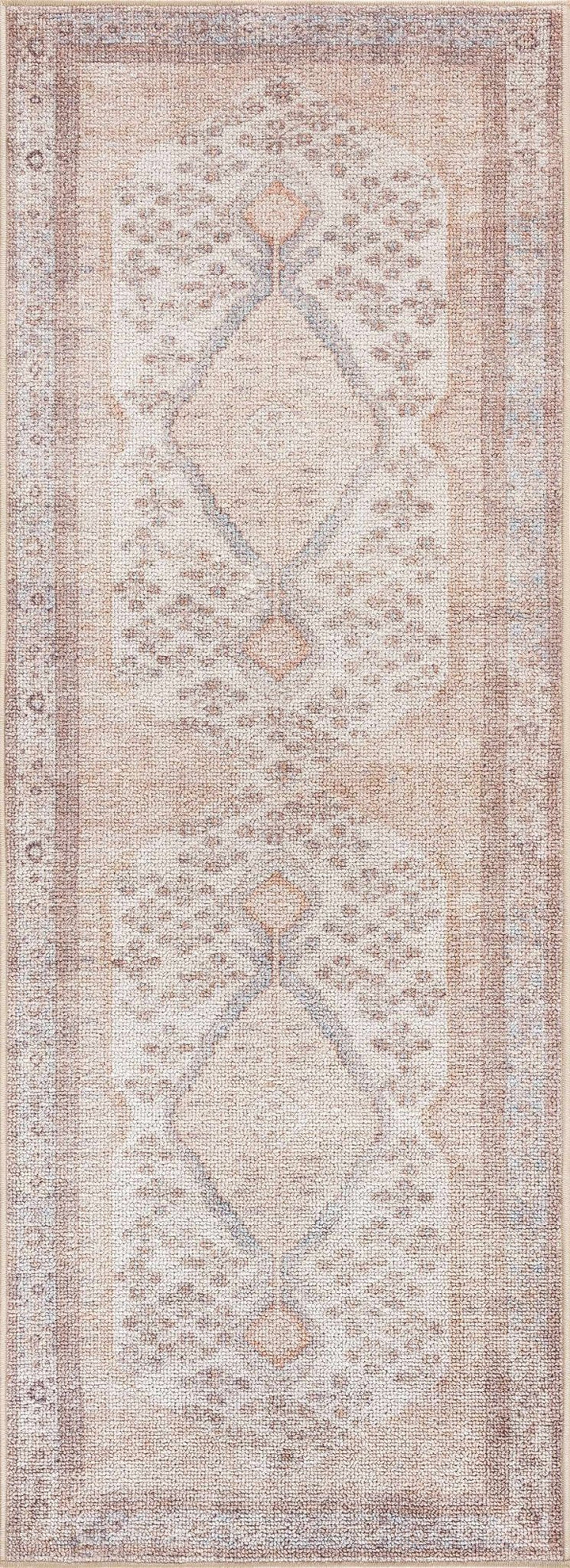 Vintage Style Peach and Ivory Traditional Design Multi size washable area rug - The Rug Decor