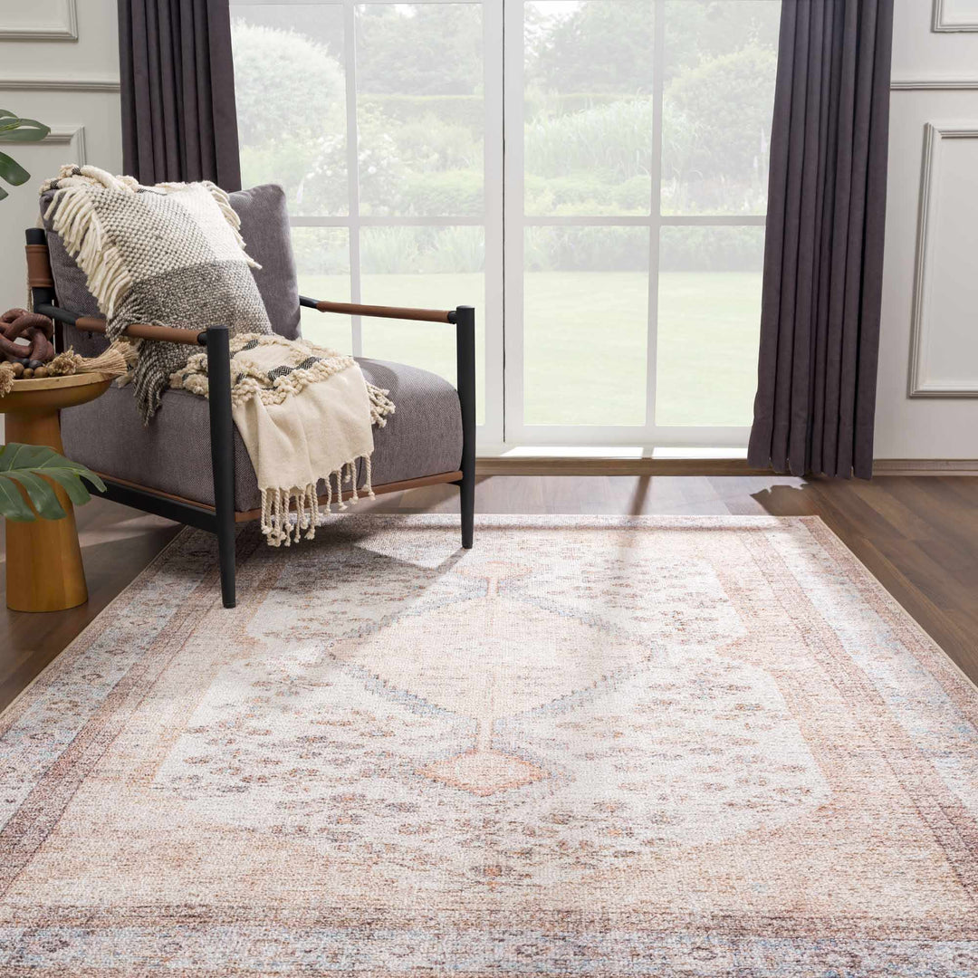 Vintage Style Peach and Ivory Traditional Design Multi size washable area rug - The Rug Decor