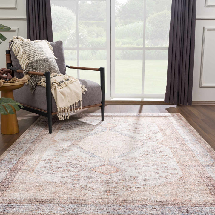 Vintage Style Peach and Ivory Traditional Design Multi size washable area rug - The Rug Decor