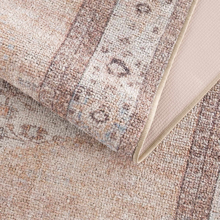 Vintage Style Peach and Ivory Traditional Design Multi size washable area rug - The Rug Decor