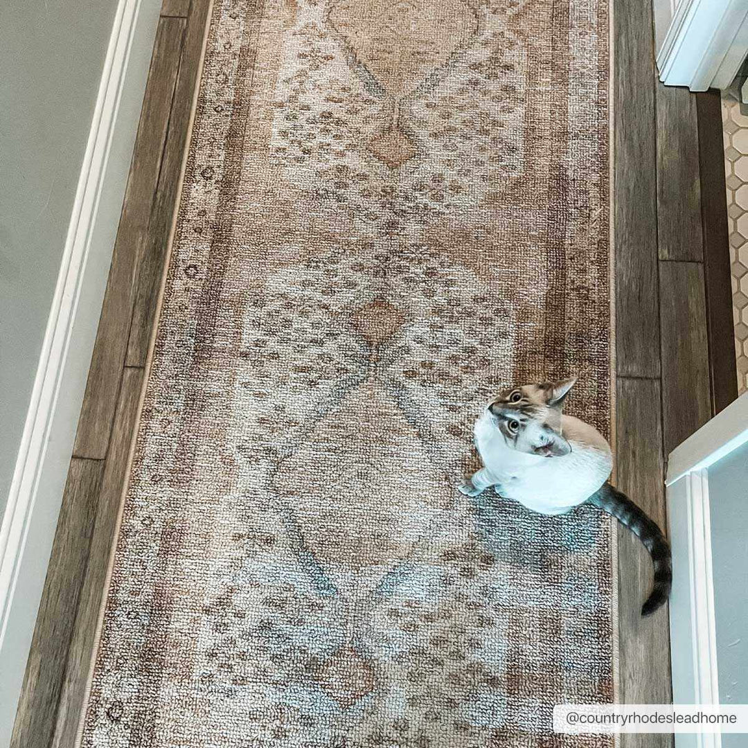 Vintage Style Peach and Ivory Traditional Design Multi size washable area rug - The Rug Decor