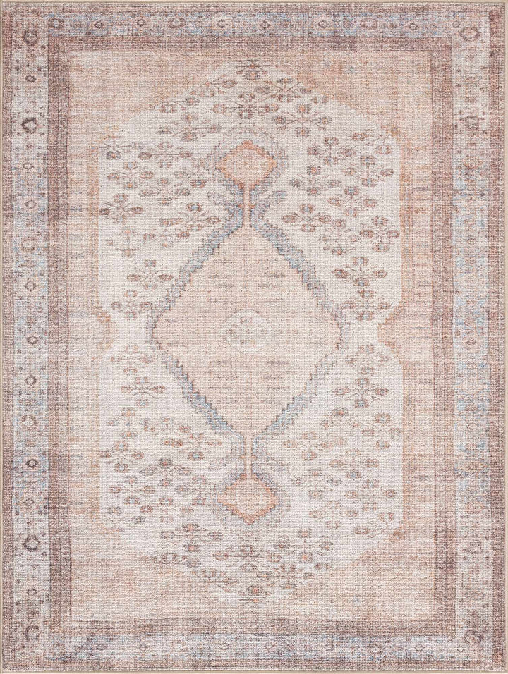 Vintage Style Peach and Ivory Traditional Design Multi size washable area rug - The Rug Decor