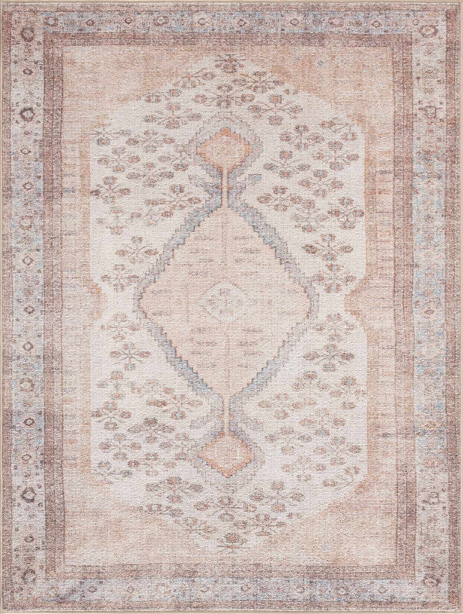 Vintage Style Peach and Ivory Traditional Design Multi size washable area rug - The Rug Decor