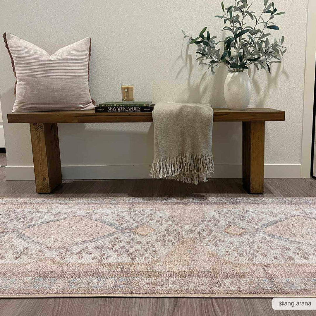 Vintage Style Peach and Ivory Traditional Design Multi size washable area rug - The Rug Decor