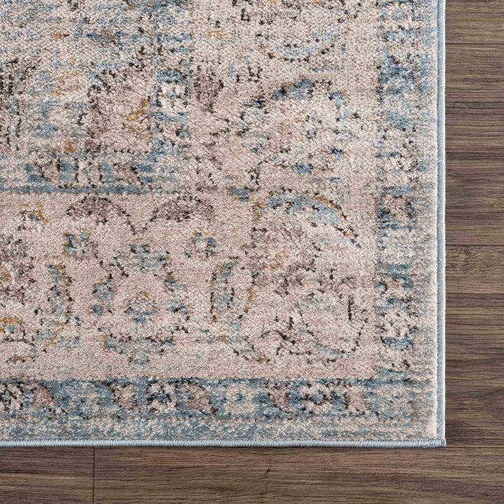 Vintage Style Peach, Blue and Charcoal Traditional Turkish Design Area Rug - The Rug Decor