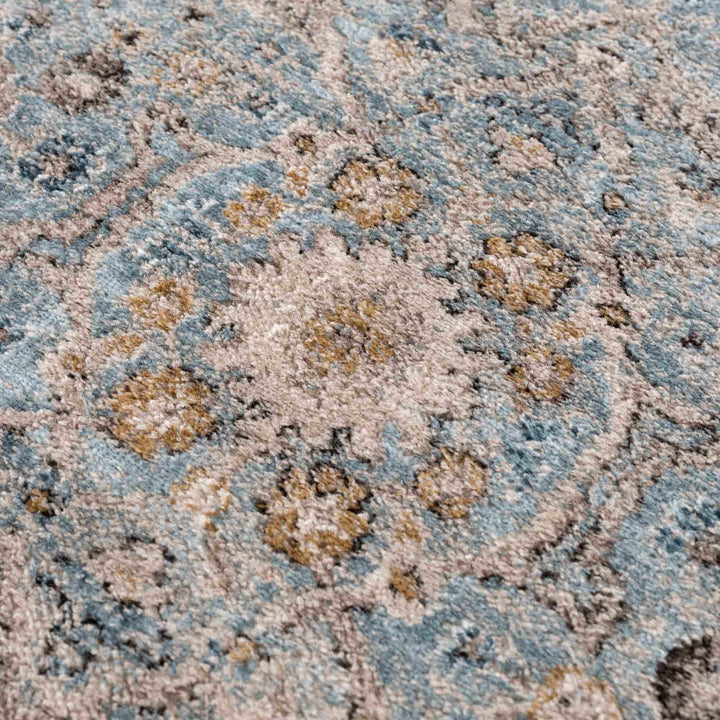 Vintage Style Peach, Blue and Charcoal Traditional Turkish Design Area Rug - The Rug Decor