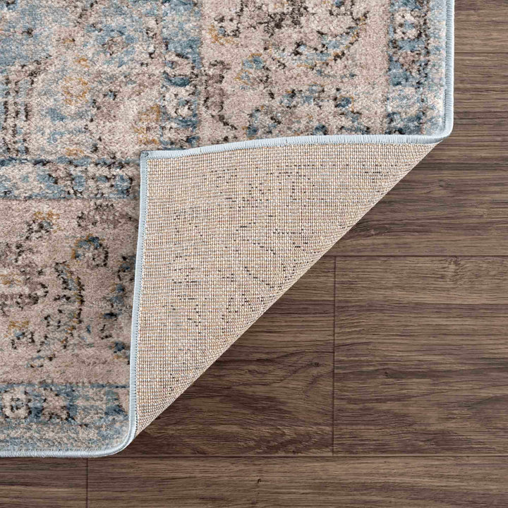 Vintage Style Peach, Blue and Charcoal Traditional Turkish Design Area Rug - The Rug Decor