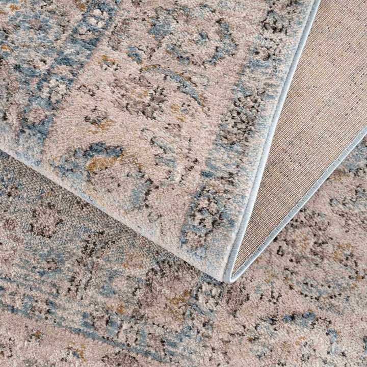 Vintage Style Peach, Blue and Charcoal Traditional Turkish Design Area Rug - The Rug Decor